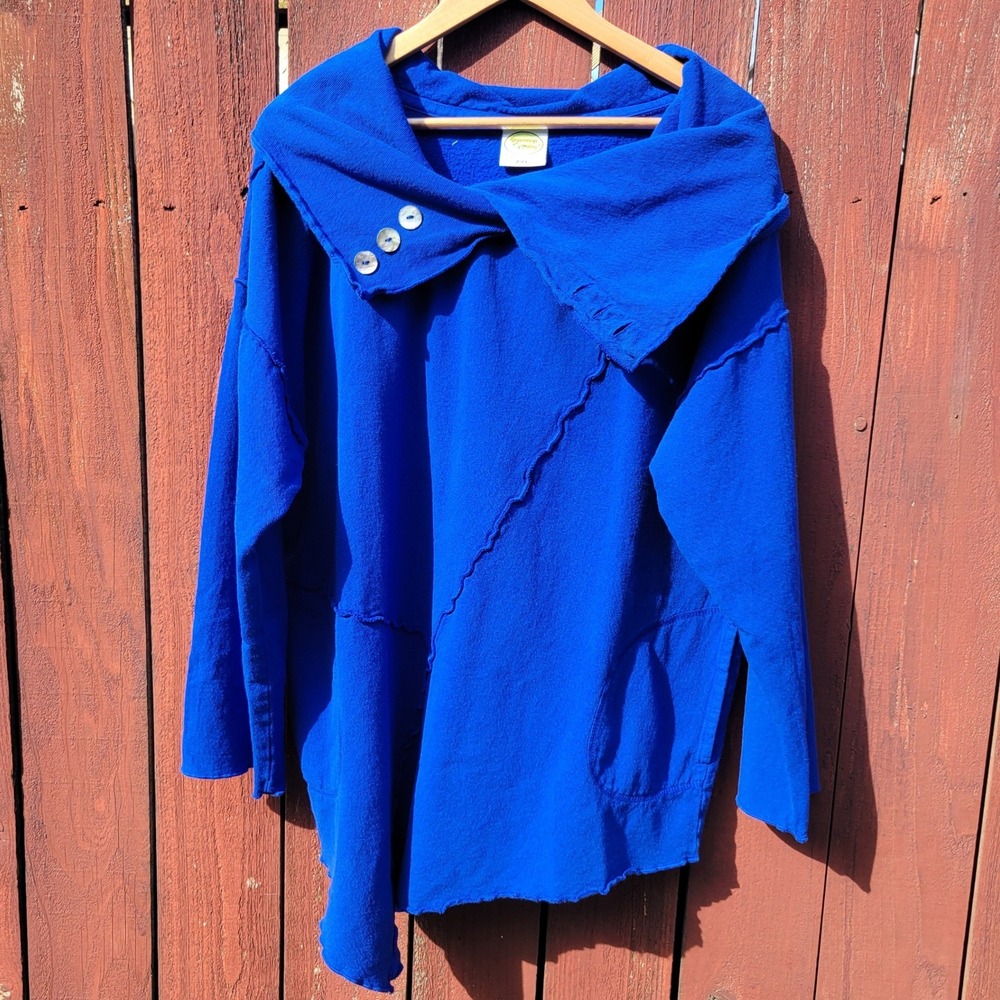 Drawstrings of Malibu Blue Sharkbite Hem Tunic Top 2XL Made in USA Lagenlook